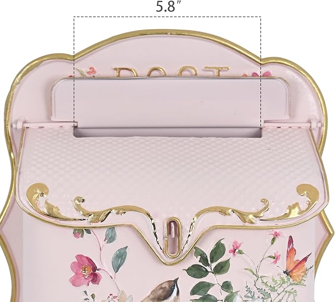 BIG FORTUNE Wall Mount Mailbox for House Outside Vintage Metal Door Mailbox Antique Style Nostalgic Charm Home Decor Garden Vintage English Cottage Decor Flower Patter (Pink)