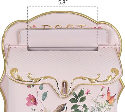 BIG FORTUNE Wall Mount Mailbox for House Outside Vintage Metal Door Mailbox Antique Style Nostalgic Charm Home Decor Garden Vintage English Cottage Decor Flower Patter (Pink)