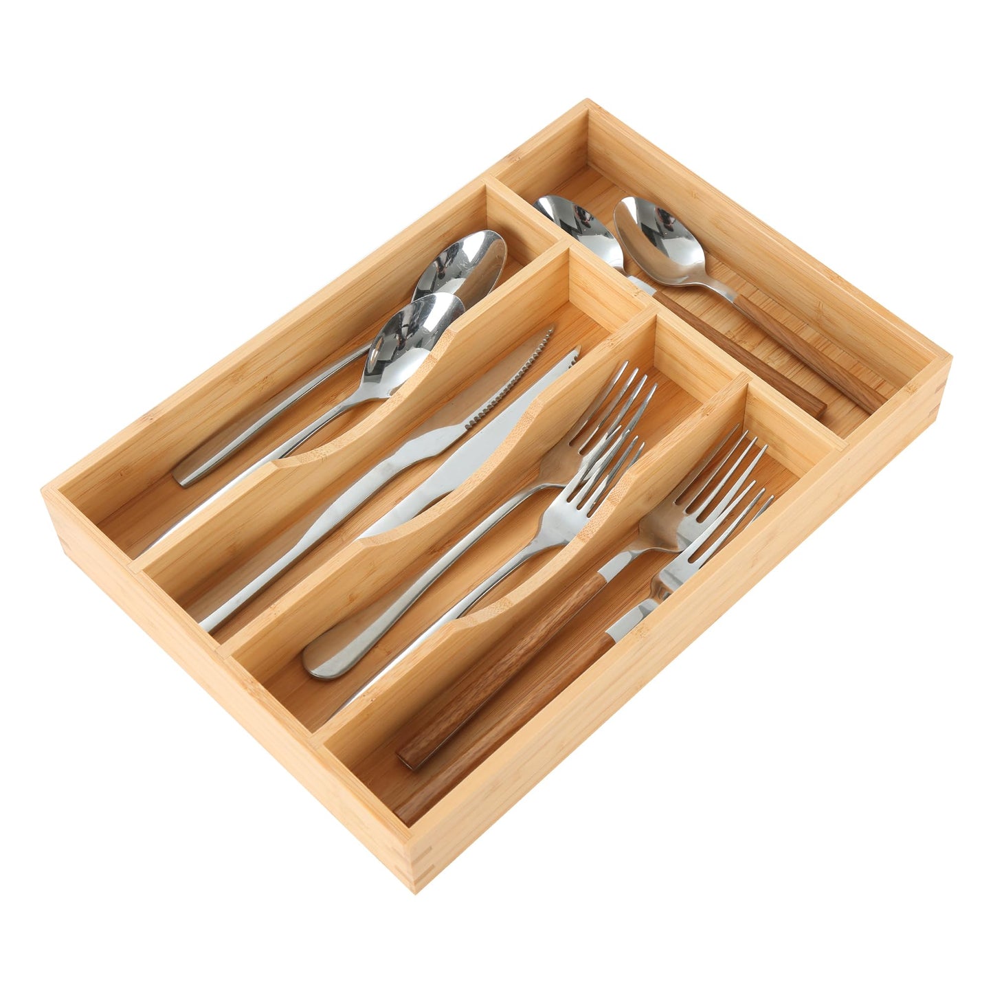 Bamboo Kitchen Drawer Organizer, 9 Inch Silverware Utensil Holder for Samll Drawer, Narrow Silverware Organizer for Cutlery Knives