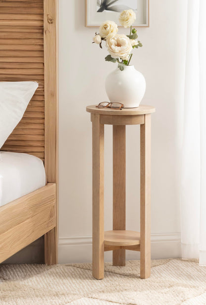 Kate and Laurel Foxford Modern Tiered Round Drink Table, 12 x 12 x 30, Light Natural, Transitional Two-Tier Circle Plant Stand for Use as Living Room Pedestal Table or Small Bedroom Nightstand