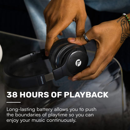 Raycon Everyday Bluetooth Headphones - Over The Ear, Active Noise Cancelling Wireless Headphones + Awareness Mode, Bluetooth Headset with Mic, 40 Hours of Battery Life (Frost White)