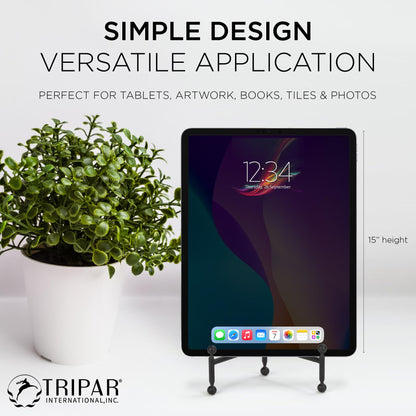 TRIPAR Modern Tripod Easel Display, Black Finish - Lightweight & Durable Design - Perfect for Displaying Decorative Pictures, Artwork, Plates, Tiles, & More (12 Inch)