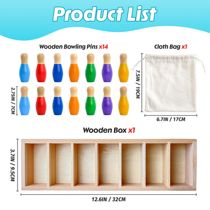 pamexin Family Games for Kids, Wooden Bowling Color Matching Game with 7 Bright Pins and Storage Bag, Family Board Games Party Birthday Gift, Fun Party Game for Boys Girls