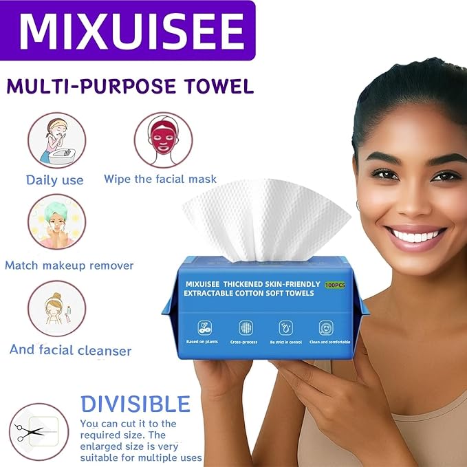 Disposable face towel, MIXUISEE thick and soft face towels, 100% cotton face
