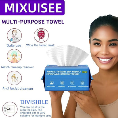 Disposable face towel, MIXUISEE thick and soft face towels, 100% cotton face