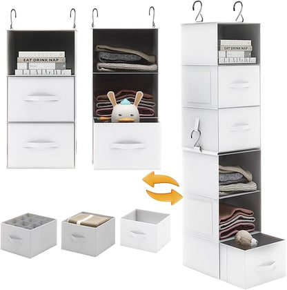Twira 6-Shelf Hanging Closet Organizer, 2 Separable 3-Shelf Hanging Shelves