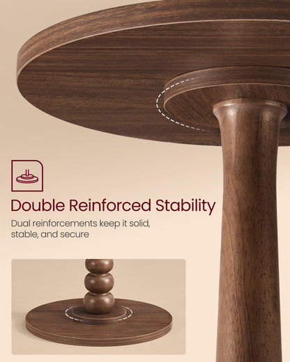VASAGLE MARIEL Collection - Round Side Table, Small Drink End Table for Small Spaces, Accent Nightstand, Solid Wood Leg, Mid-Century Modern, for Living Room Bedroom, Chestnut Walnut ULET293KX01S