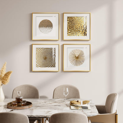 4 Pcs Framed Modern Gold and White Wall Art, Luxury Minimalist Canvas Pictures Prints, Geometric Painting Artwork Home Decoration for Hallway, Bathroom, Dining Room and Living Room