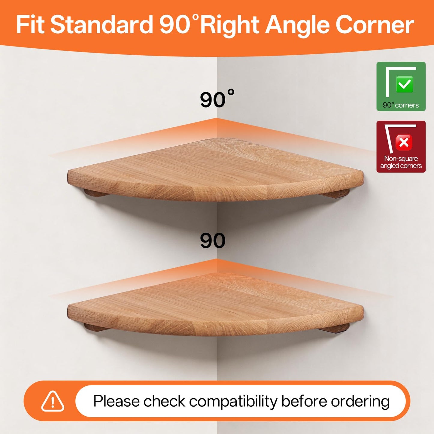 Gieanoo Corner Floating Shelf 9inch Solid Oak Wood Floating Corner Shelf with Wire Hole Corner Wall Mount Storage Display Shelves for Living Room Bedroom Bathroom Kitchen