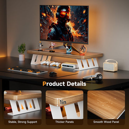 NestNeat Monitor Stand - 24 Inch Wood Monitor Stand Riser, 220 Pounds Load Capacity Desk Monitor Riser for Laptop/PC/Printer, Desktop Stands Organizer for Home Office