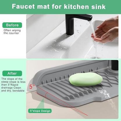 17 Inch Faucet Mat For Kitchen Sink Splash Guard Behind Faucet, ，5°Slope Fast