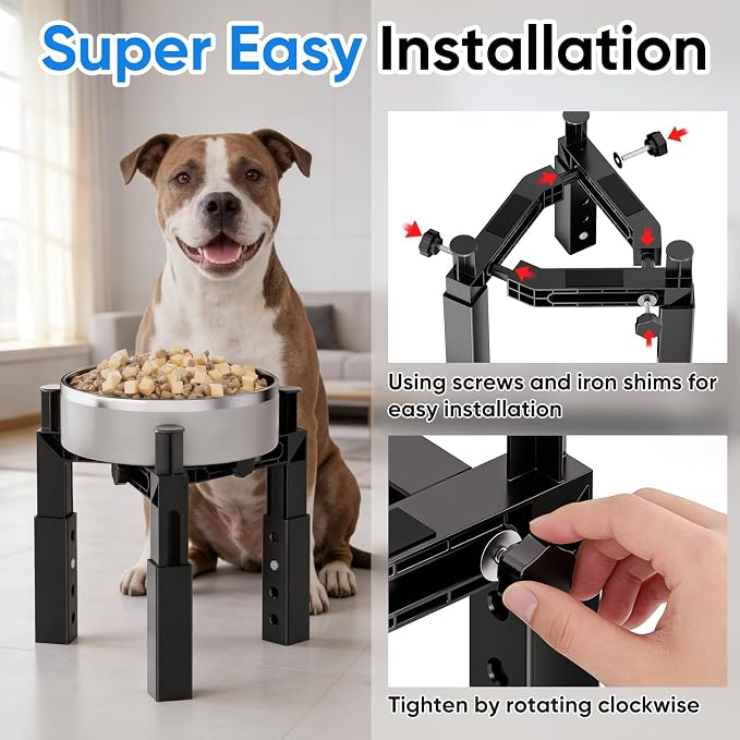 Aystkniet Dog Bowl Stand with Adjustable Height & Width, Anti-Slip Elevated Food Water Bowl Holder for Large Medium Small Dogs, Durable Raised Dog Feeder for Lifted Feeding, 2 Pack (Without Bowls)