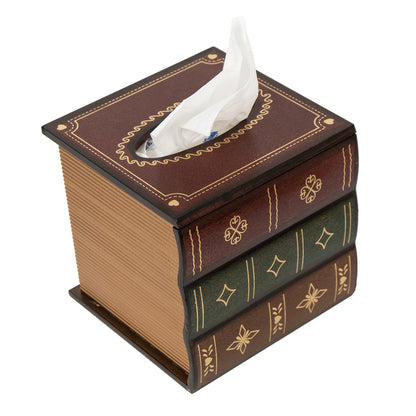 Crafted Classical Retro Wooden Antique Book Tissue Box Cover Tissue Holder Dispenser Paper Cover Case Napkin Holder Home Decor for Bathroom Living Room Office car Kitchen (red Square)