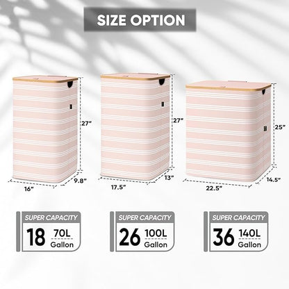 BALEINE Laundry Hamper with Lid, Tall Laundry Baskets with Bamboo Pull Handles