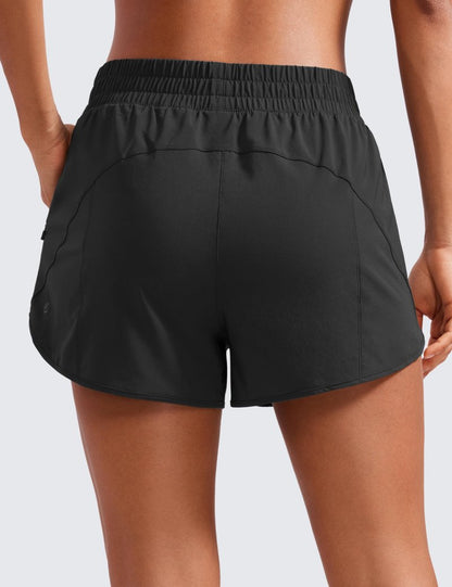 CRZ YOGA Dolphin Athletic Shorts for Women 3" - High Waisted Quick Dry for Running Workout Gym Track with Zip Pocket Black XX-Small