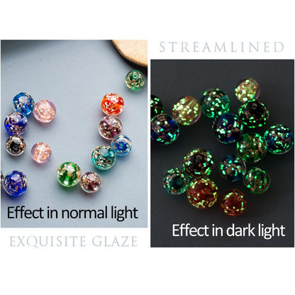 8mm 200pcs Glow in the Dark Glass Beads with Holes for Jewelry Making Bracelets Earrings Necklace Bulk Lampwork Solar Unique DIY Crafts Gold Spacer Beads Kit(100pcs Beads+100pcs Spacer)