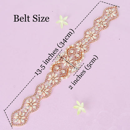 Pardecor Rhinestone Applique Wedding Bridal Sash Belt Dress Belt Sashes For Wedding Dress Crystal (181 Rose Gold)