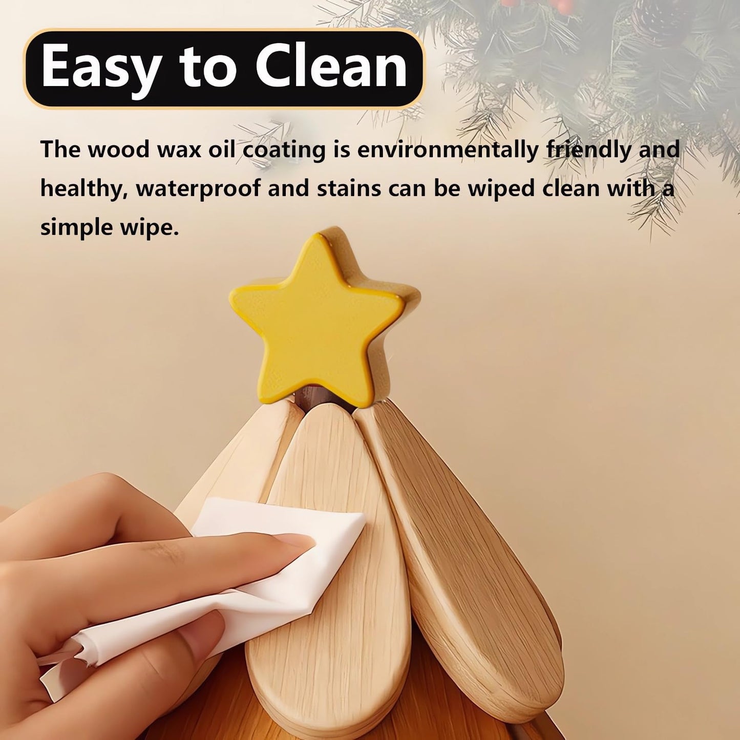 Wooden Trivets for Hot Dishes, Tree Shape Trivet Set, 4 Natural Solid Wood + 1 Stand stored Like a Christmas Tree,Foldable Kitchen Wooden Trivet for Pot Bowl Teapot Hot Pot Holder (Wood)
