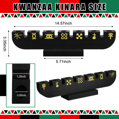 Bucherry Wooden Kwanzaa Decor Handmade Wooden Kinara with Gold Kwanzaa Letters Double Sided Celebration for Home Decor(Black)