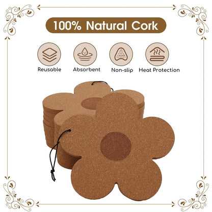 10PCS Large Flower Cork Coasters 190mm×10mm Reusable Absorbent Heat Resistant Cork Mats for Drinks DIY Crafts Table Protection Plants Home Kitchen
