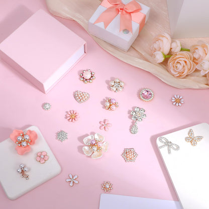 96 Pcs Rhinestone Buttons for Crafts Pink Faux Pearl Embellishments Buttons Butterfly Flower Brooch for Jewelry Making DIY Wedding Bags Supplies