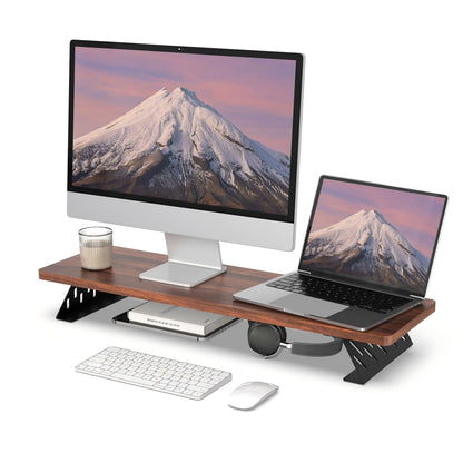 Fenge Monitor Stand Riser, 31.5 Inch Desk Top Shelf for 2 Monitors, Computer Stands for Desk, Wood & Steel Desktop Riser for Laptop, PC, Printer