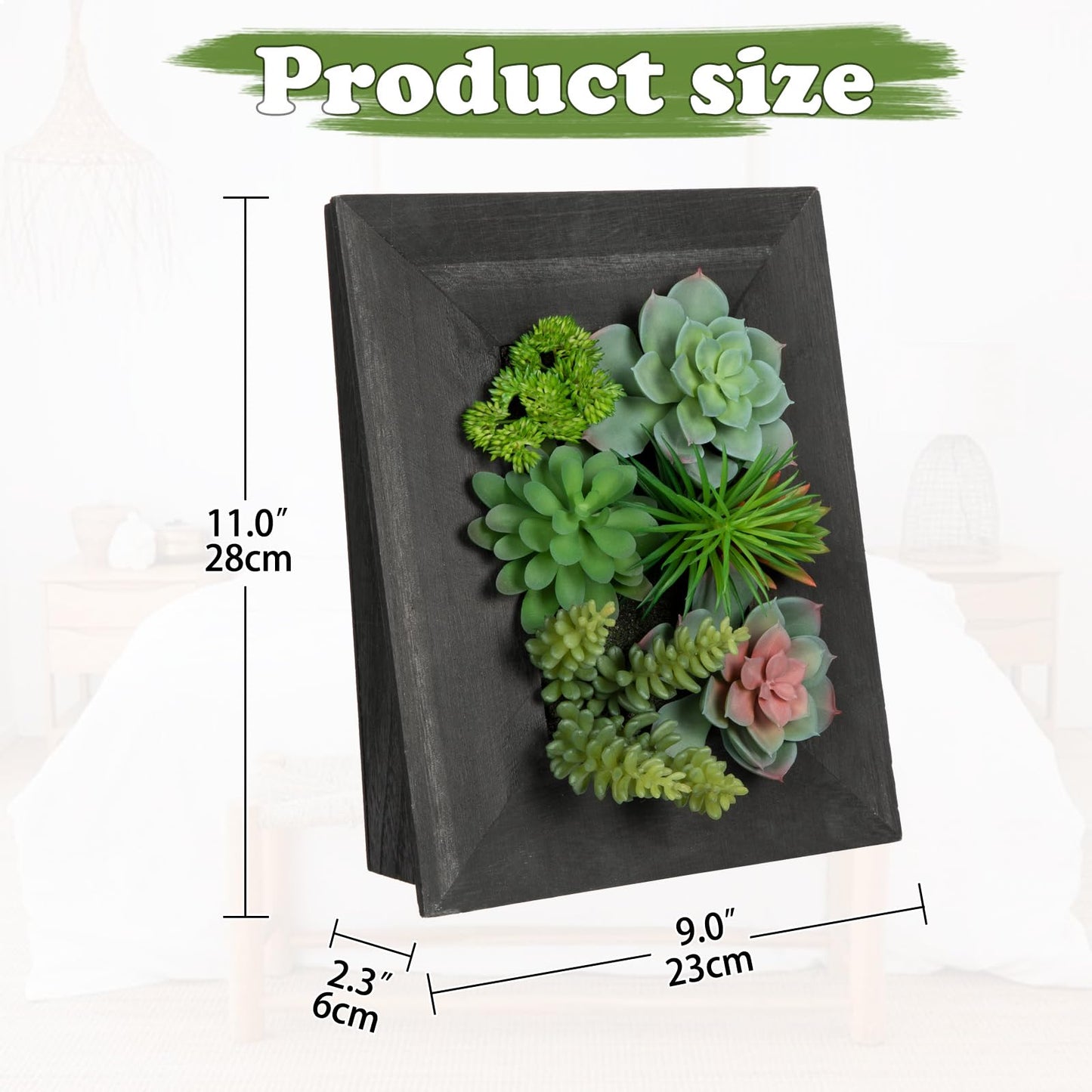 Arborus Fake Plants Succulents 3D Artificial Wall Hanging Plants Indoor Faux Succulent Arrangement in Wooden Planter for Home Farmhouse Kitchen Console Table Wall Decoration