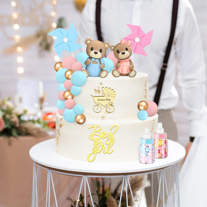 Gender Reveal Cake Toppers, Bear Cake Topper Balls Cake Decorations with Boy or Girl for Gender Reveal Baby Shower Bear Theme Party Supplies