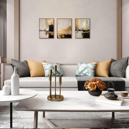 KISSFOX 3 Piece Framed Wall Art Abstract Wall Decor Black Gold Pictures Modern Minimalist Canvas Art Large Luxury Paintings Artwork For Living Room Bedroom Office