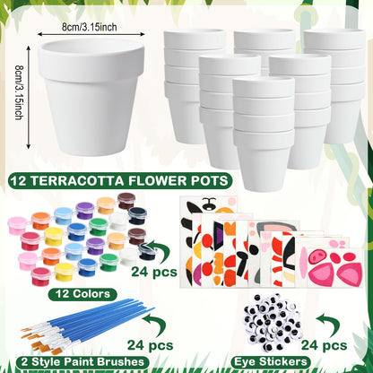 Teyva Daily 12 Sets Terracotta Pots to Paint Kit Spring DIY Crafts Flower Pots Felt Animal Acrylic Paints 24 Brushes 48 Googly Eyes Easter Party Supplies for Spring Garden Art Decoration