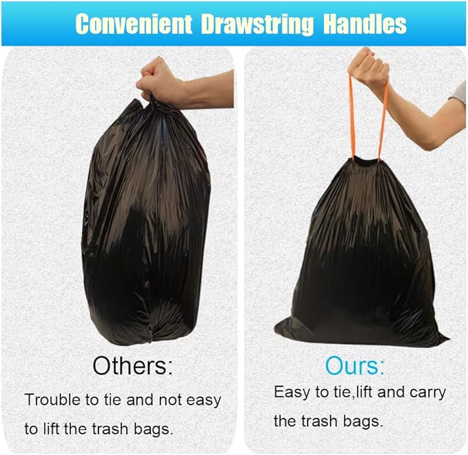 10 Gallon Drawstring Trash Bag Garbage Bag Trash Can Liner, 0.9 Mil