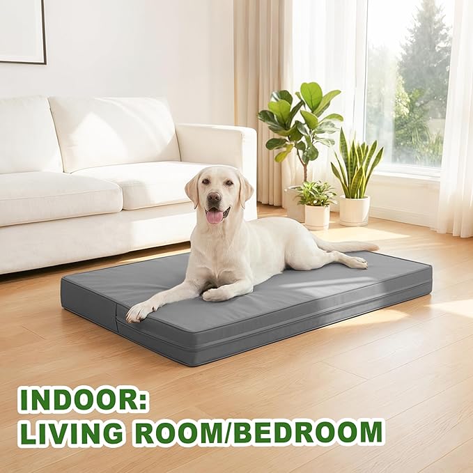 Vonabem Outdoor Waterproof Dog Bed Washable, Extra Large XL Pet beds 44 inch, Cooling Wipeable Leather Anti-Slip Kennel Pads with Removable Cover Reversible, 44"x32" Grey