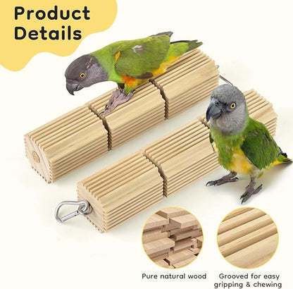 DBNESS 2 PCS Bird Chew Toys, Natural Hanging Parrot Foraging Beak Grinding Wood Chewing Blocks for Medium Quaker Caique Conure Cockatiel African Grey Birds Cage Accessories Similar Sized Pet Birds