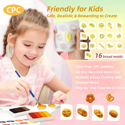 iLAND Fun Craft Kits for Kids Cute Clay Bakery Shop DIY Set, Creative Kids Toys Girls 6-8-10, 1:6 Scale Miniature Food Toys fit Doll Figure 9-12”, New Best Christmas Birthday Gift for Girls Age 7 9 11