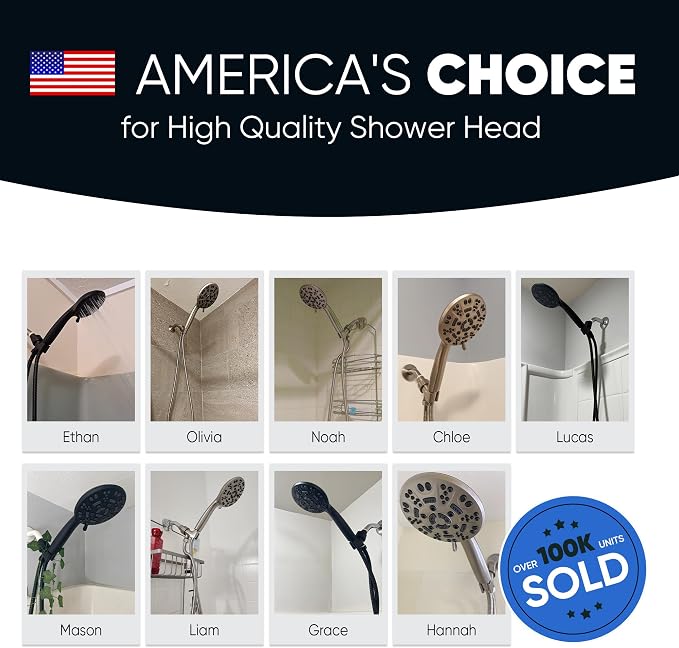 Cobbe 8-Setting Handheld Shower Head Bathroom Showerhead Set - Detachable Shower Heads with 5ft Stainless Steel Hose and Brass Swivel Bracket (Chrome)
