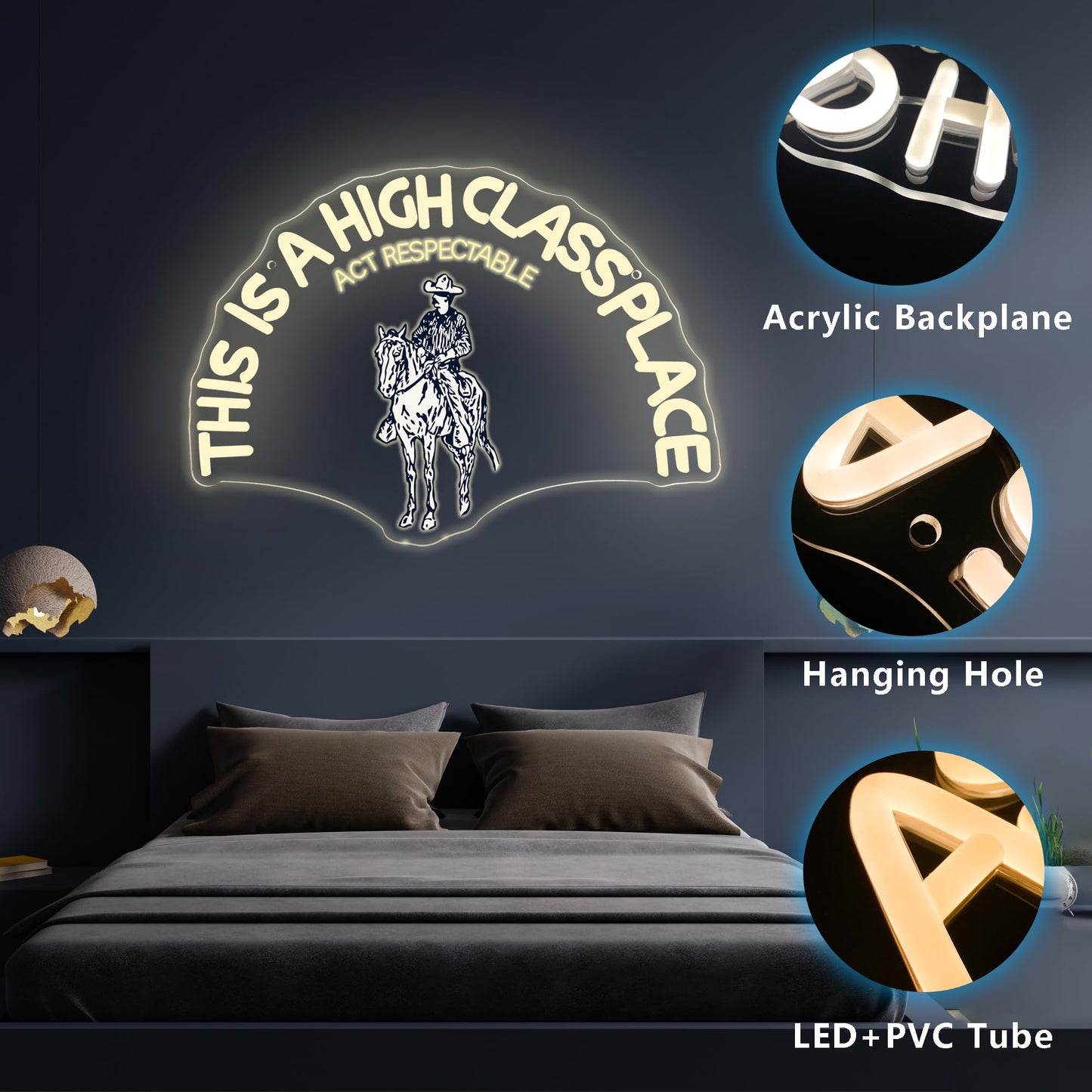 This Is A High Class Place Neon Sign, Western Riding Cowboy Neon Light, USB Powered LED Neon Light, Elegant Wall Decor, Bar Sign, Restaurant Decor for Man Cave Farm Party Birthday Gifts(16.5 * 11.8in)