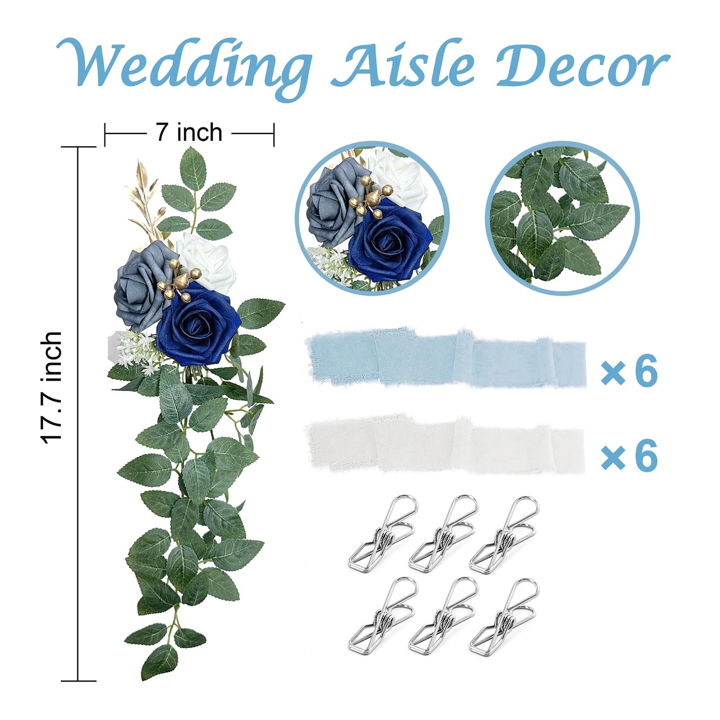 Roahosy Wedding Chair Decorations Set of 6, Artificial Sunflower Aisle Decor Chair Back Flowers for Wedding Ceremony Reception Entryway Church Party Chair Decor
