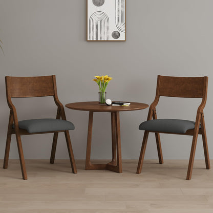 Ball & Cast Upholstered Folding Dining Chairs Set of 2, Foldable Wooden Chair 2-Pack, Portable Office-Chair for Kitchen Outdoor Activity, Easy Carry & Storage, Walnut+Grey