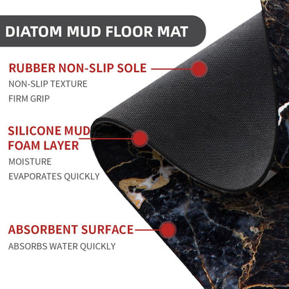 Bath Mat Rug,Black marble with yellow and white Non Slip Quick Dry Super Absorbent Thin Bathroom Rugs Fit Under Door-Easy to clean Bathroom Floor Mats-Shower Rug for Shower Sink Bathtub(16" x 24"In)