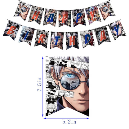 animation Jujutsu theme birthday decorations, Kaisen‌ party supplies,Including: banners,Balloon, background,cake toppers.
