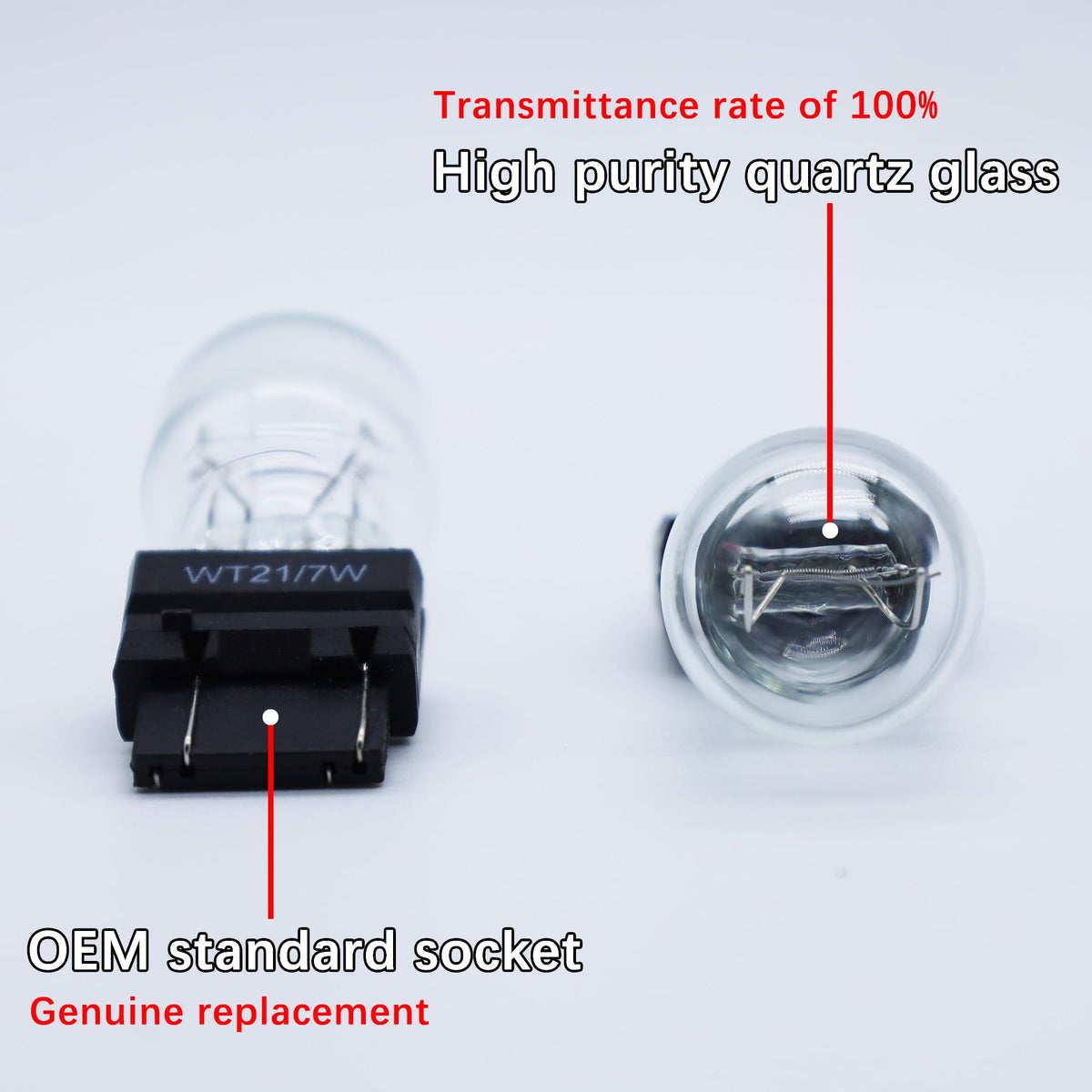 FAXCARS WT21/7W Halogen Rear Tail Brake Turn Signal Light Bulb, 12V 21W, Pack of 2, White, Long Life, Glass