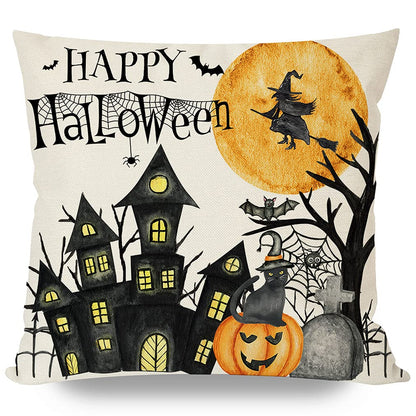 PANDICORN Halloween Throw Pillow Covers, Halloween Decorations, Witch Leg Pumpkin Spider Web Cute Skeleton Ghost Decor for Home Living Room Couch Decor Set of 8(Black,Beige,Orange,18x18 Inch)