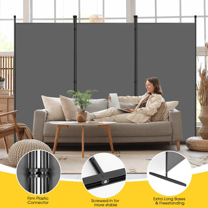 AKTOP 3-Panel Room Divider, Freestanding Wall Divider for Room Separation, Folding Privacy Partition Screen 70''W x 102''H, Portable Room Divider Panel Privacy Screen for Dorm Studio Office, Grey