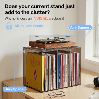 Bikoney Vinyl Record Storage,Stackable Cube Acrylic Vinyl Record Holder,Tabletop Record Player Stand,Vinyl Holder & Album Storage Box Crate Bin, Warm Amber