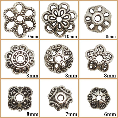 INSPIRELLE 450 Pieces Antique Silver Bead Caps Metal Alloy Filigree Flower Cup Shape Bead for Bracelet Necklace Earring Jewelry Making
