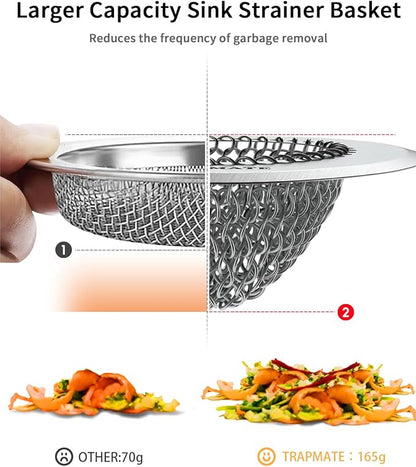 TRAPMATE 2 Pcs Kitchen Sink Drain Strainer, Stainless Steel Sink Strainer Basket