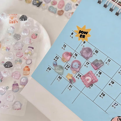 3D Puffy Stickers 200+ Cute Cartoon Resin Decorative Stickers for Phone Case Notebook Scrapbooking Planner Journals Laptop Decoration Reusable Mini Puffy Stickers 4Pcs