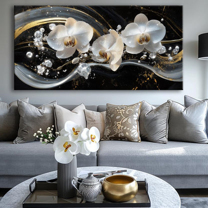 White Orchid Canvas Wall Art - Modern Floral Picture for Living Room, Bedroom Wall Decor, Framed Wall Art for Home Decoration, Elegant Flower Paintings Ready to Hang, Large Wall Art 50x100cm(20x40in)