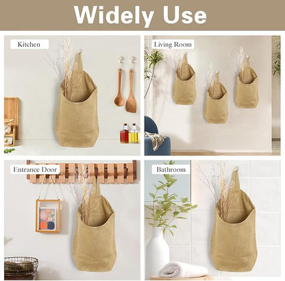 100% Linen Hanging Storage Bags Baskets 2 Pcs, Small Wall Storage Bag