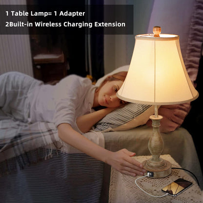 LALISU Farmhouse Table Lamp Touch Control 3-Way Dimmable Table Lamp, Modern Nightstand Lamp with 2 USB Port Bedside Desk Lamp with Fabric Shade for Living Room Bedroom Hotel (Pack 1-Beige Shade)